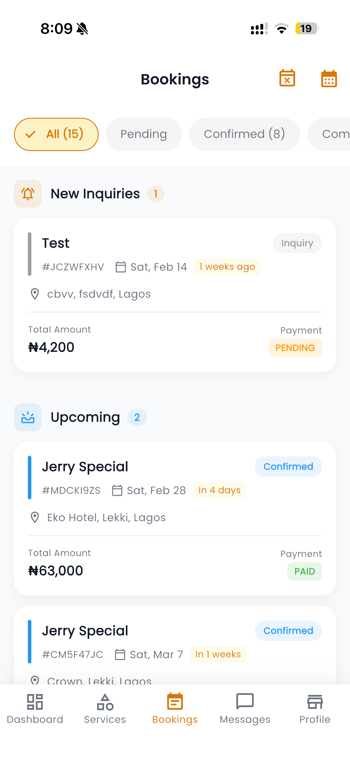 Vendor app — Bookings